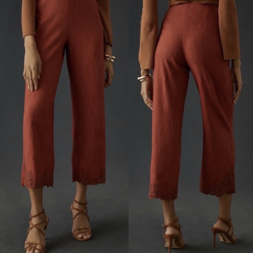 Anthropologie Embroidered Pants Womens Sz 10 Wide Leg Crop High Rise Casual NWT - Picture 9 of 10